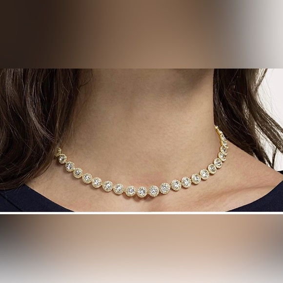 NEW 18K GOLD PLATED TENNIS NECKLACE – CLASSIC ROUND CUT CRYSTAL - Picture 4 of 5